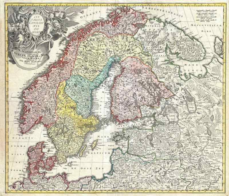 1730 Homann Map of Scandinavia, Norway, Sweden, Denmark, Finland and the Baltics